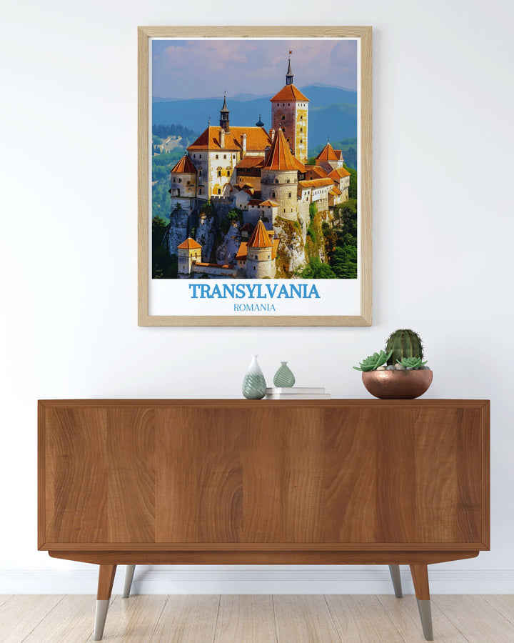 Romania canvas art highlighting the breathtaking beauty of Bran Castle and its scenic Transylvanian backdrop, meticulously crafted to ensure each piece is a true work of art, perfect for incorporating Romanian cultural heritage into your decor.