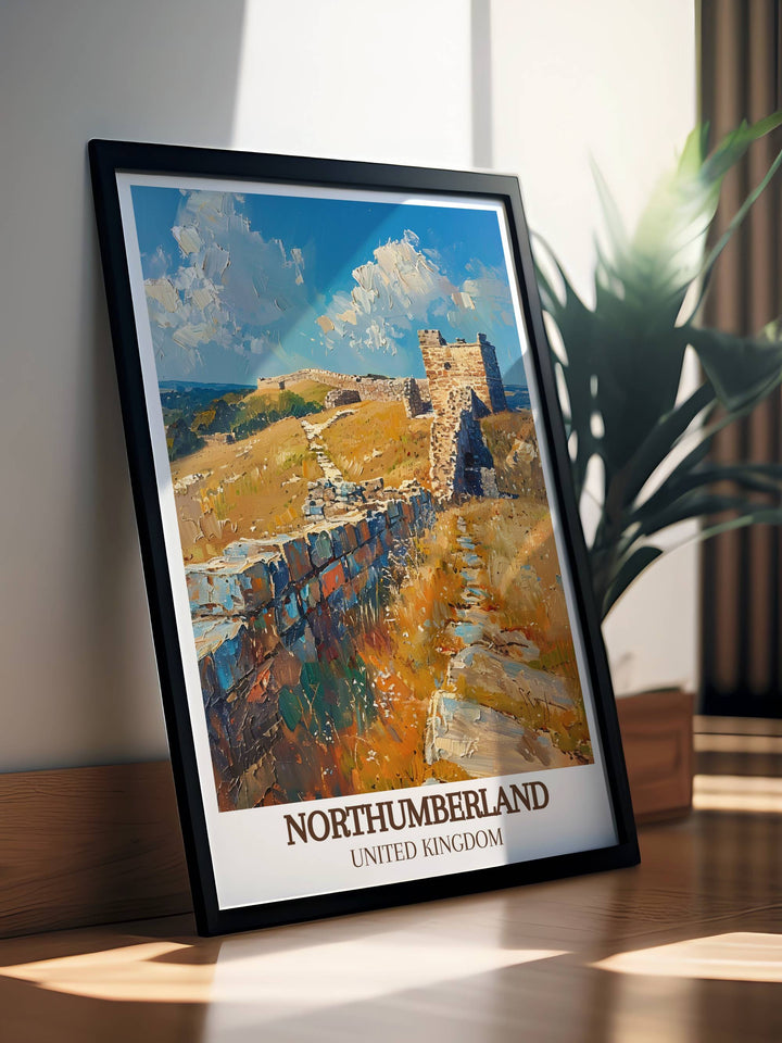 Stunning Bucket List Print of Bamburgh Castle and Hadrians Wall combining vintage charm with modern artistry a versatile piece that fits seamlessly into any home decor style