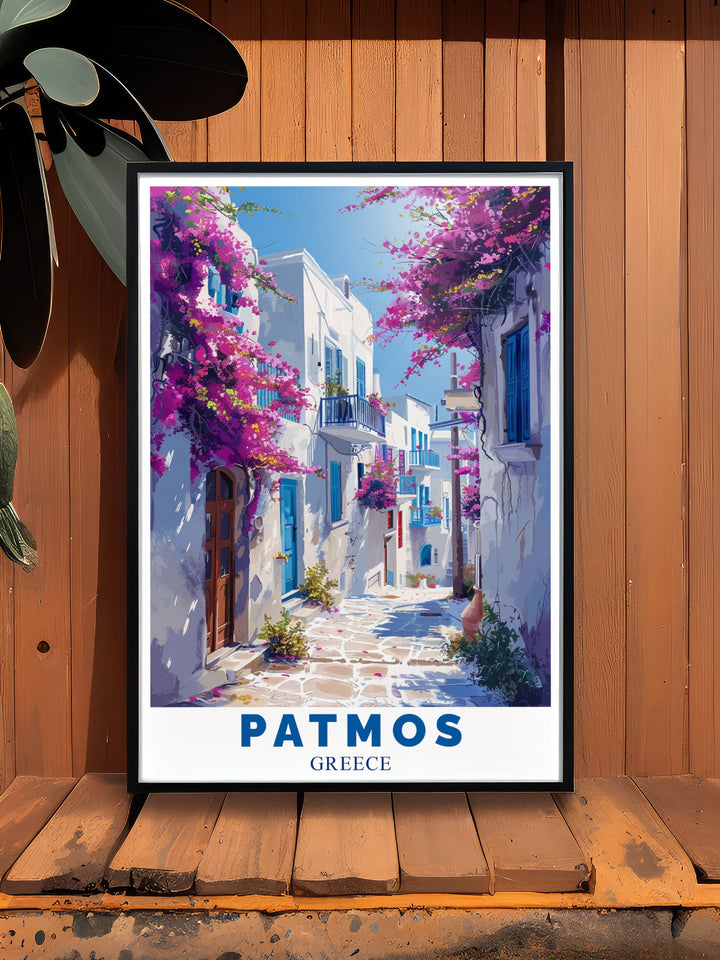 Patmos art and Chora stunning prints offer a unique blend of traditional Greek charm and modern digital techniques ideal for those who love Greek culture and are looking for the perfect gift or addition to their Art and Collectibles collection