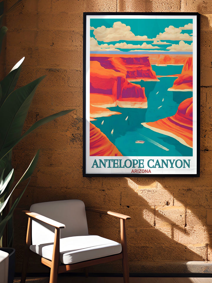 Arizona travel gift featuring a detailed illustration of Lake Powell capturing its unique geological features and natural beauty an ideal present for art lovers and outdoor enthusiasts.