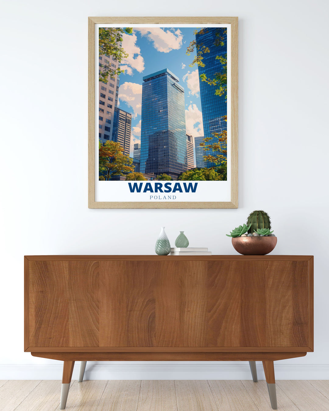 Warsaw Financial Center framed print designed to elevate your space with modern art. Featuring one of Warsaws most iconic buildings this elegant home decor brings both style and Polish heritage into any room making it a great gift for art lovers.