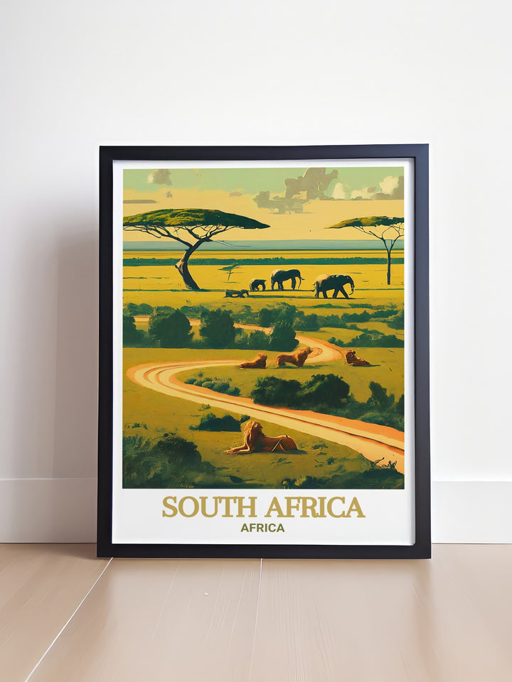 Table Mountain art print showcasing the iconic flat topped summit and the breathtaking views from the top. This artwork highlights the majestic beauty of one of the most recognizable landmarks in the world, ideal for adding a touch of natures grandeur to your space.