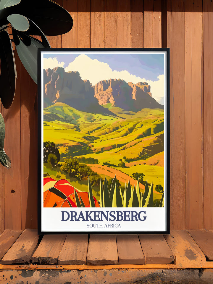 This Giants Castle Travel Print captures the rugged beauty of one of South Africas most popular hiking destinations. Perfect for those who love the outdoors, this print is a unique way to celebrate the natural wonders of the Drakensberg region.