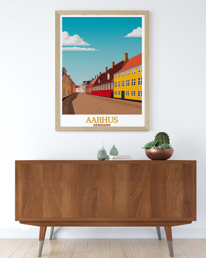 Enhance your space with Den Gamle By artwork. This Aarhus poster is ideal for those who appreciate Danish history and architecture. It makes an excellent Aarhus gift and adds a touch of Scandinavian elegance to any home or office.