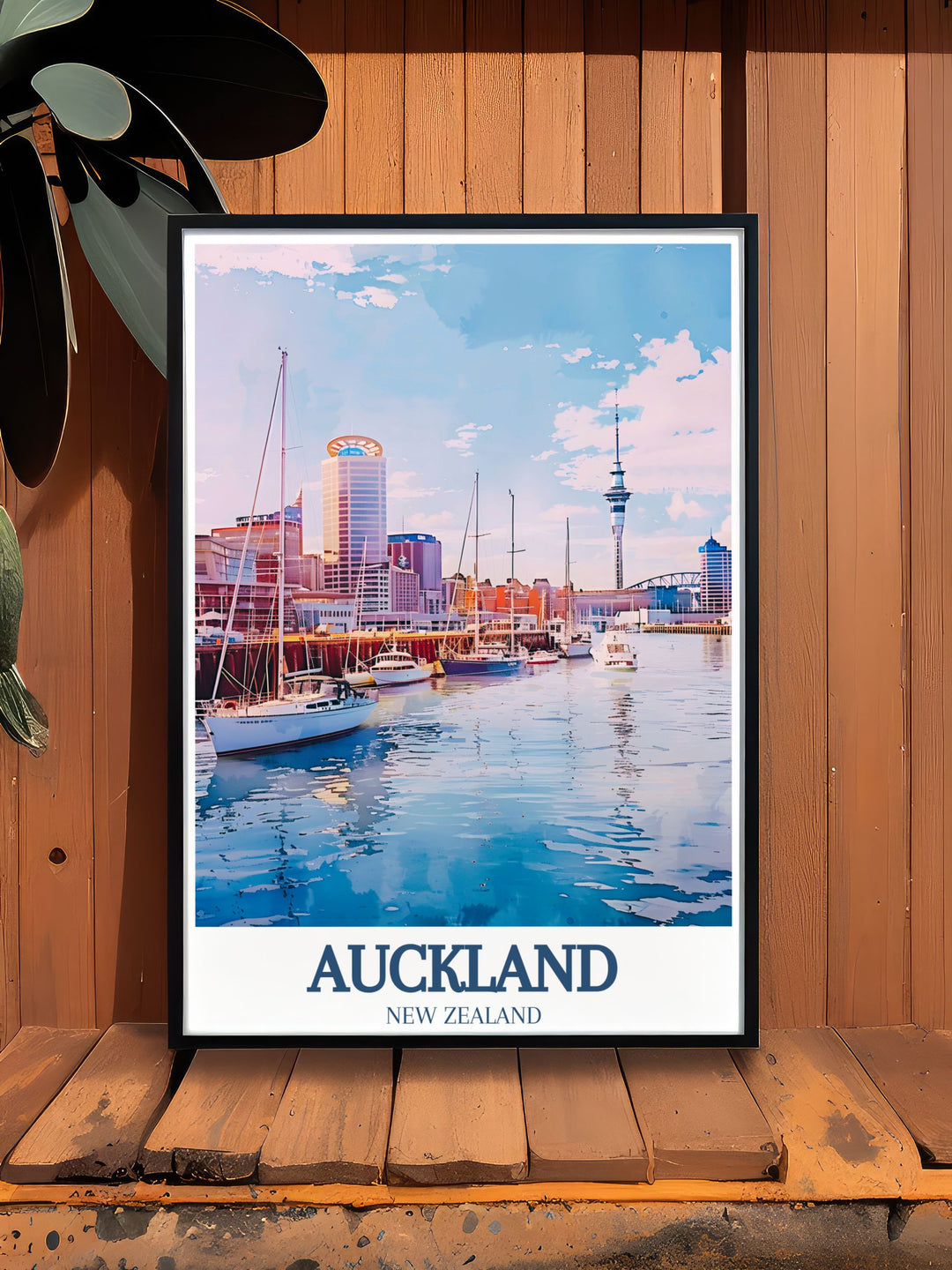 Detailed New Zealand painting of Aucklands Harbour Bridge and skyline, perfect for city art lovers. This print showcases the architectural beauty and vibrant energy of Auckland, making it an ideal piece for those who appreciate urban landscapes.