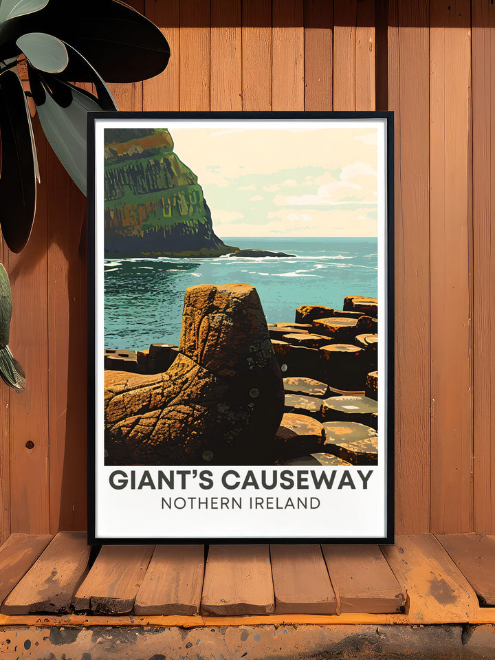 Gallery wall art showcasing the Giants Boot, capturing the intriguing rock formation and its connection to Irish mythology, perfect for adding a touch of legendary charm to any home decor.