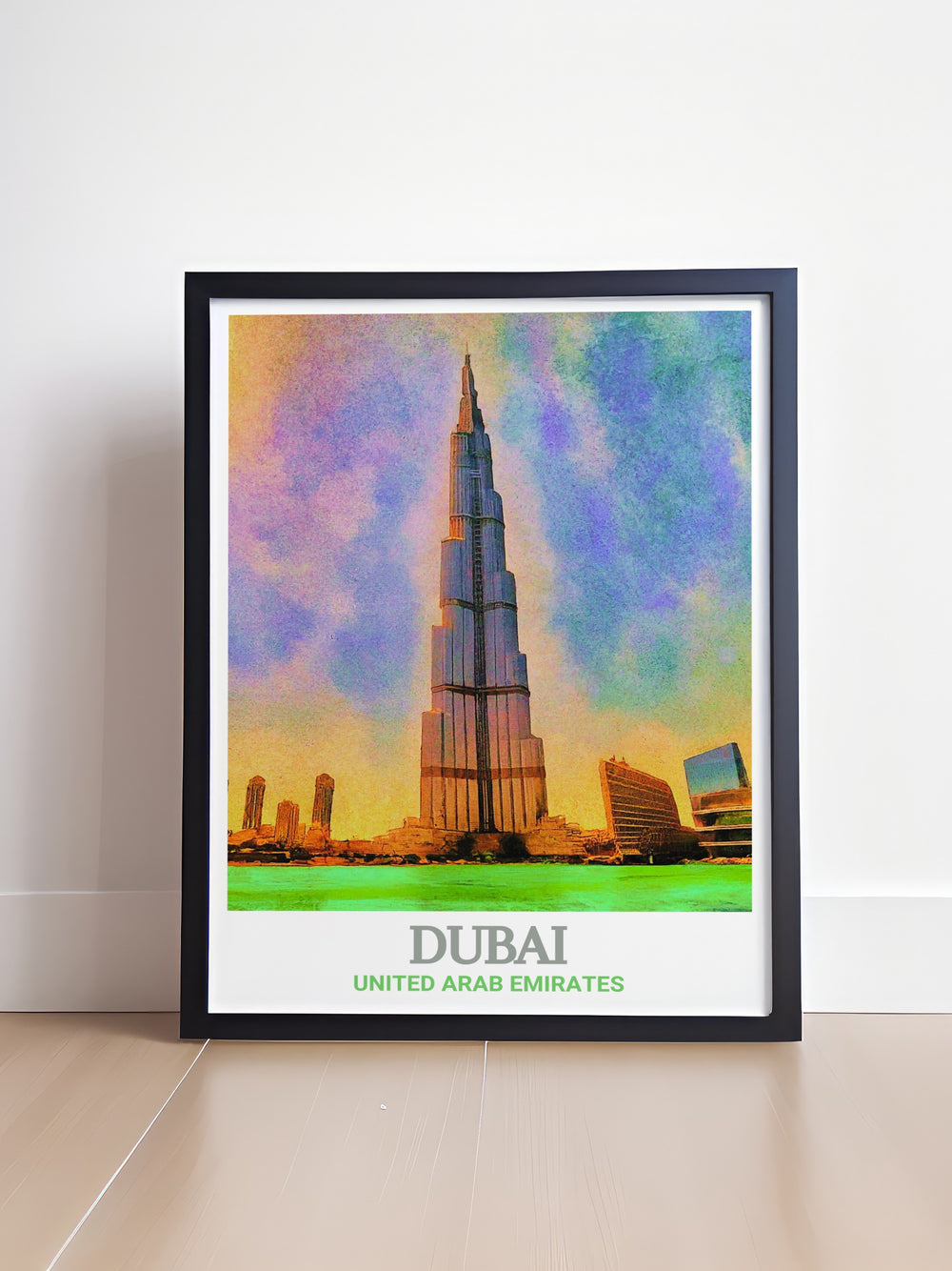 Elegant Burj Khalifa wall art in a black and white fine line print showcasing the grandeur of the worlds tallest building and the intricate details of Dubai making it a perfect addition to any art and collectibles collection