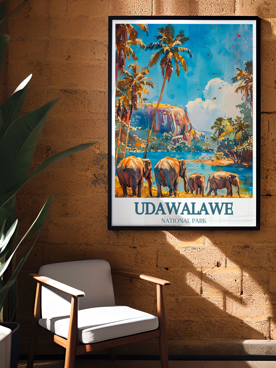 Beautifully detailed Udawalawe Reservoir Walawe River vintage print perfect for adding a classic touch to your home decor and celebrating the natural beauty of Sri Lankas national parks.
