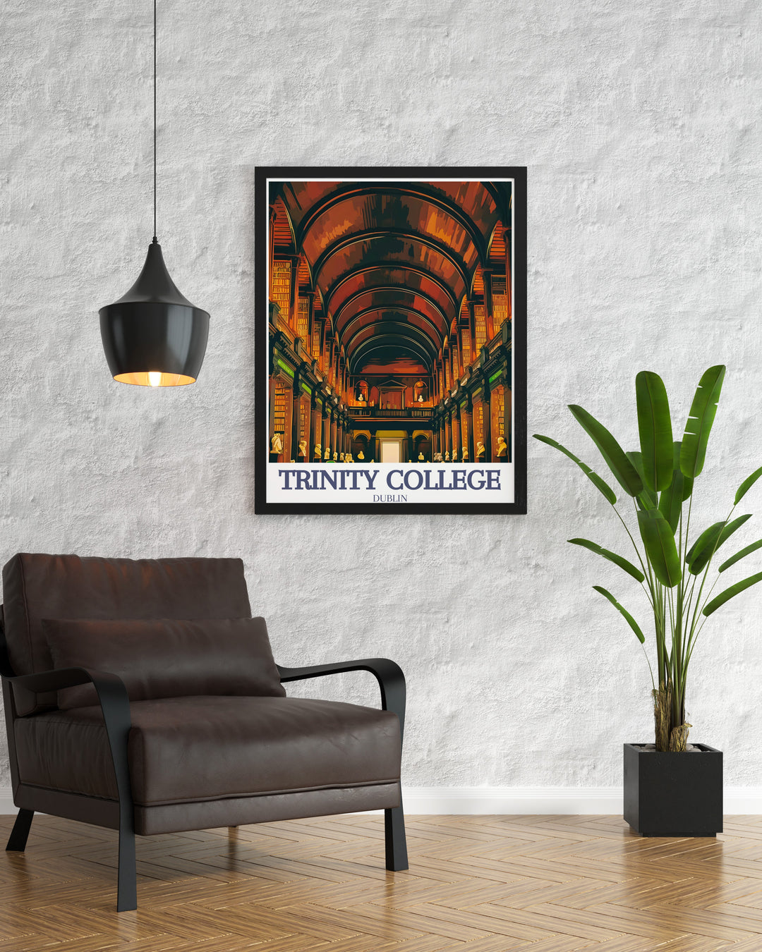 Celebrate Dublins rich academic tradition with this vintage travel print of Trinity Colleges Long Room. Whether for personal décor or as a special gift, this artwork adds a timeless, intellectual touch to any space.