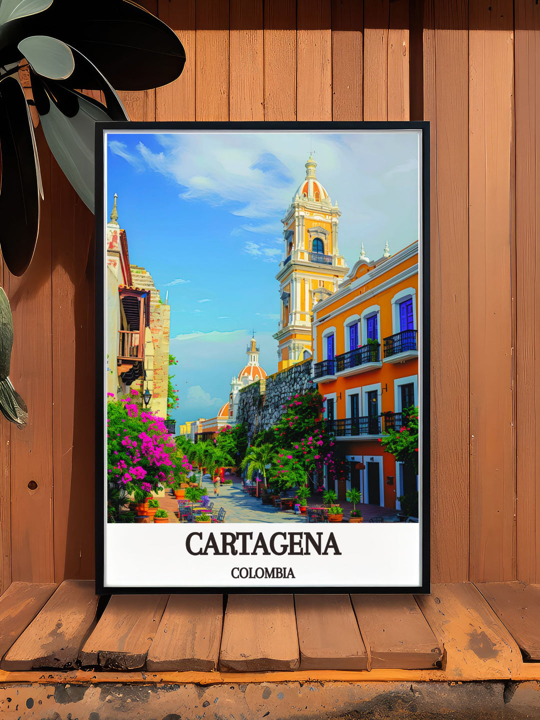 This travel poster captures the iconic Castillo San Felipe de Barajas in Cartagena, featuring its robust fortifications and panoramic views. Ideal for adding a touch of the citys historic splendor to your home decor and celebrating one of Colombias most significant landmarks.