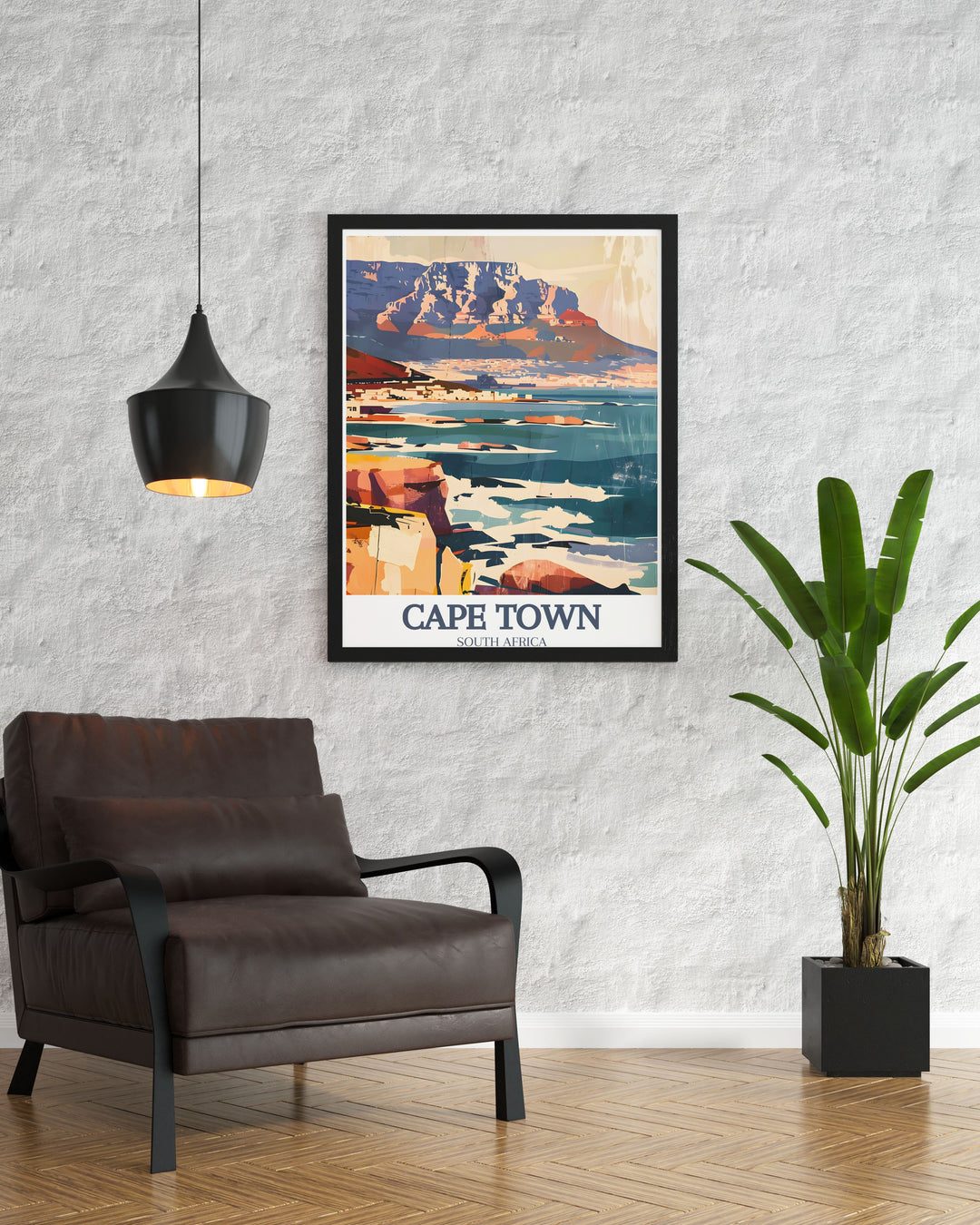 Cape Town Travel Poster highlights the sweeping views of the Cape of Good Hope and the towering peaks of Table Mountain. This artwork brings the spirit of Cape Town into your home, ideal for those who appreciate scenic landscapes and travel inspired decor.