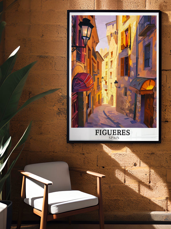 Immerse yourself in the cultural charm of Figueres with this vibrant travel poster. Featuring the iconic landmarks of the town and the beauty of the Girona region, this artwork is the perfect gift for travelers, art lovers, or anyone who loves Spains rich cultural heritage.