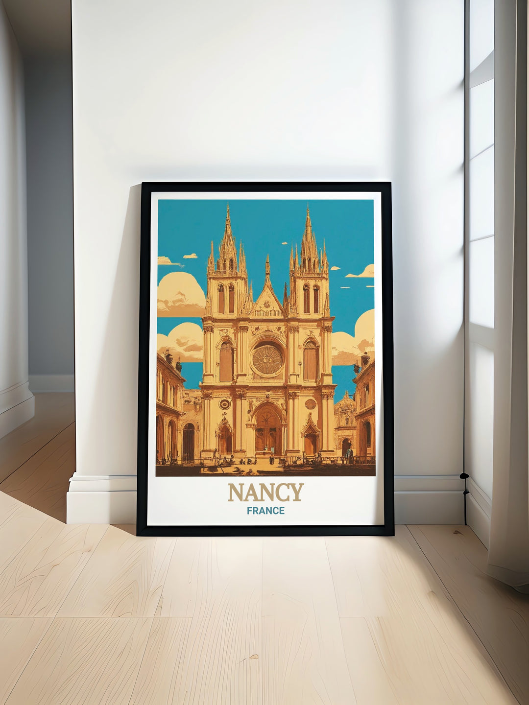 This Nancy Cathedral art print features intricate detailing of the Baroque masterpiece in the heart of France. Ideal as a travel gift or wall art, this piece reflects the beauty and heritage of French architecture.