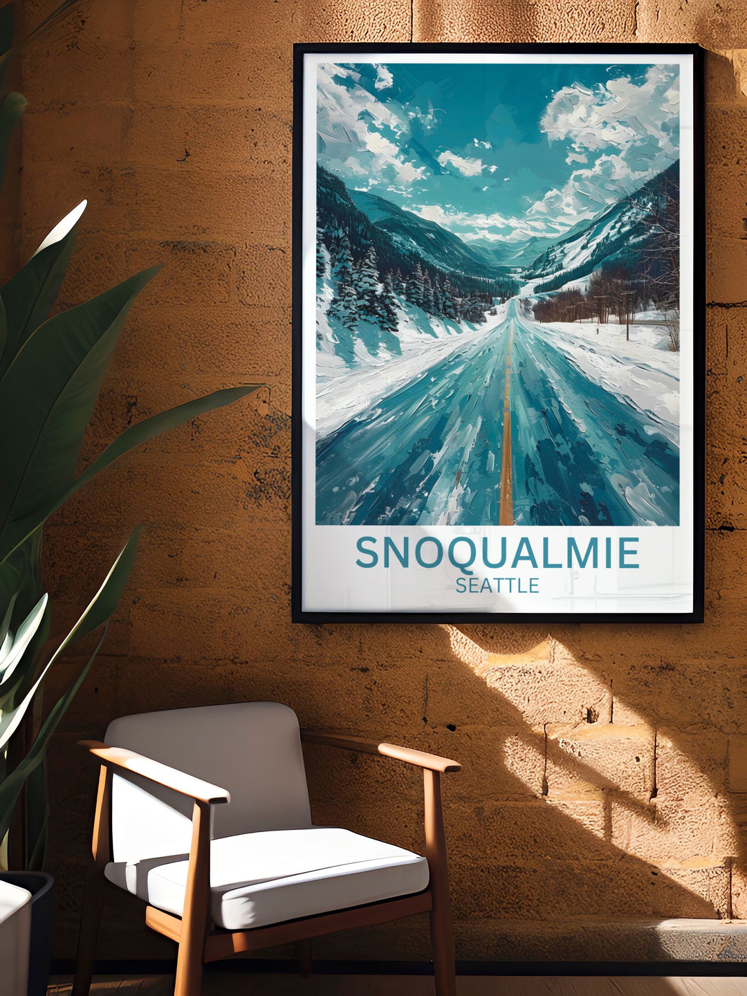 Uncover the natural beauty of Snoqualmie with this detailed art print, highlighting the lodges picturesque landscape and challenging runs.