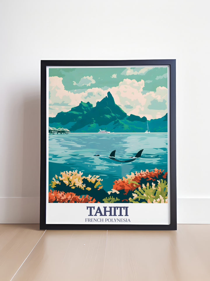 This Tahiti travel print featuring Bora Bora and Moorea is perfect for anyone looking to bring the beauty of French Polynesia into their home decor Available as a digital download it offers flexibility and style for any room or gift giving occasion