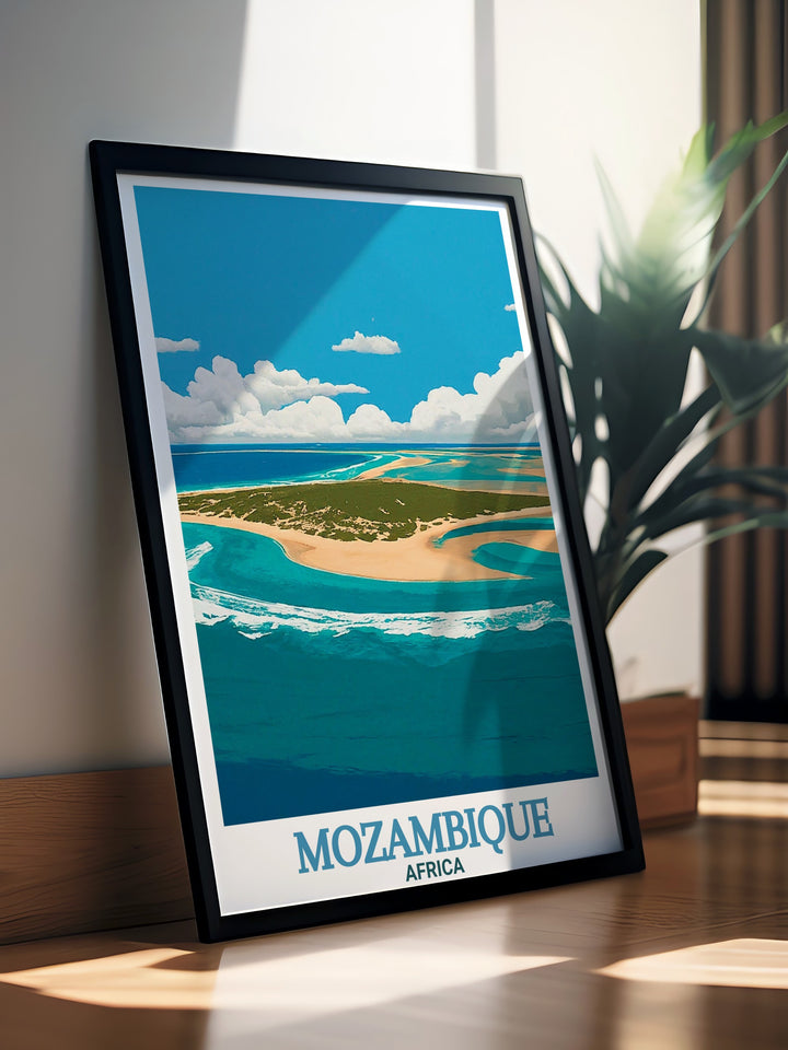 Bring the beauty of Mozambiques natural wonders into your living room with this Africa Poster Print featuring the Bazaruto Archipelago. Ideal for travel enthusiasts and Africa lovers alike.