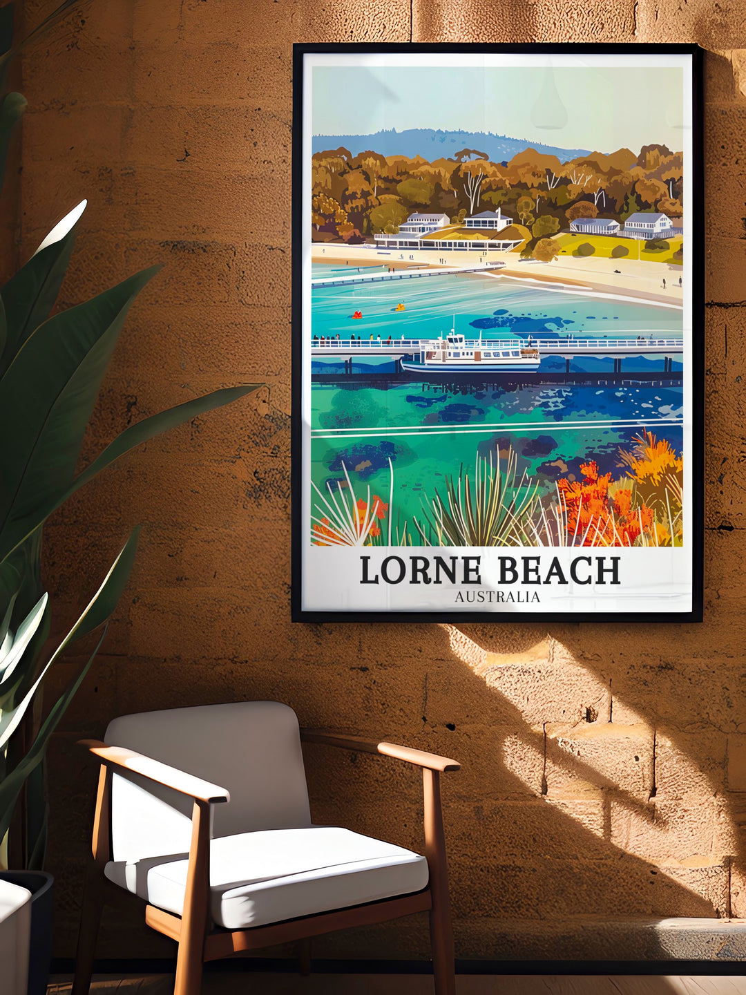 Enhance your living space with this Lorne Beach Poster featuring Apollo Bay and Lorne Pier perfect for Australia wall art lovers this print captures the tranquil beauty of Australias coast and makes a great Australia souvenir or gift