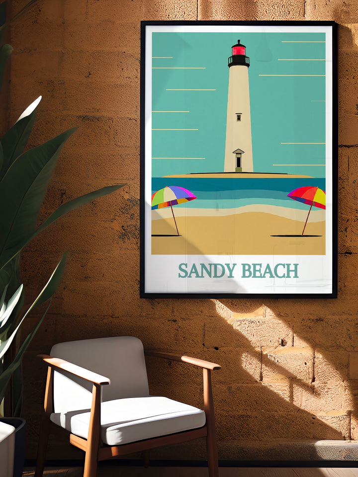 Charming Sandy Beach Lighthouse Wall Art with vivid colors and detailed artwork that brings the serenity and joy of the beach into your home providing a perfect focal point for any room