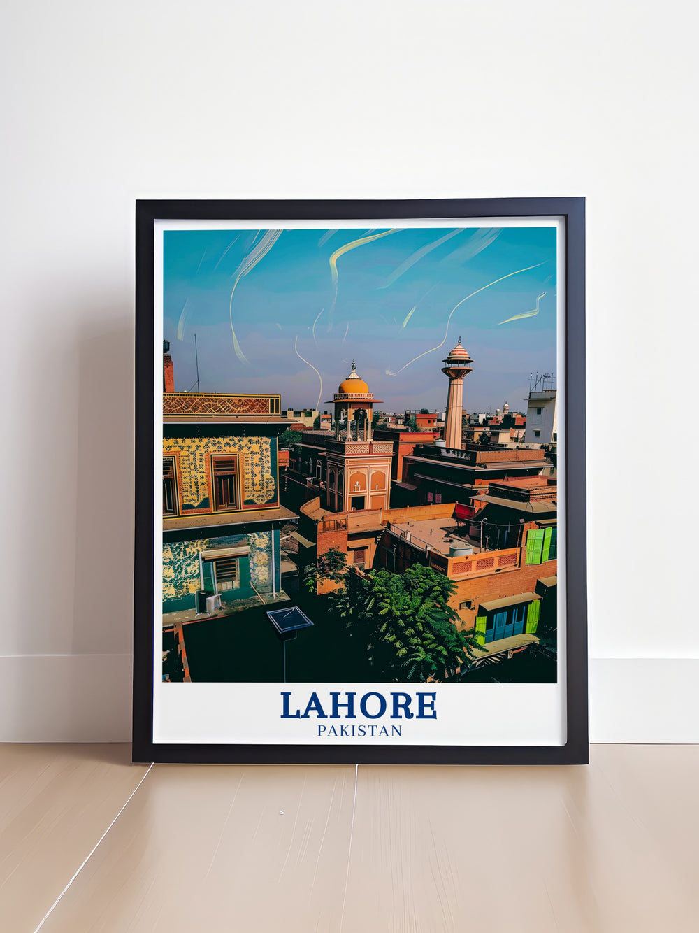 A captivating vintage poster of Lahore Fort that showcases its imposing structure, highlighting the architectural mastery and historical importance of this UNESCO World Heritage Site. The poster serves as a tribute to Lahores rich past, perfect for adding a sense of grandeur and history to your interior design.