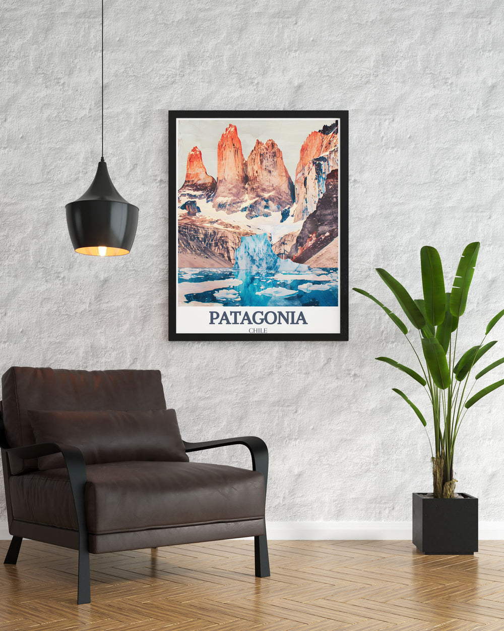 Grey Glacier Wall Art featuring the ancient ice fields and towering peaks of Torres del Paine. This canvas art brings the breathtaking beauty of Patagonia into your living space, ideal for those who admire adventure and wild landscapes.