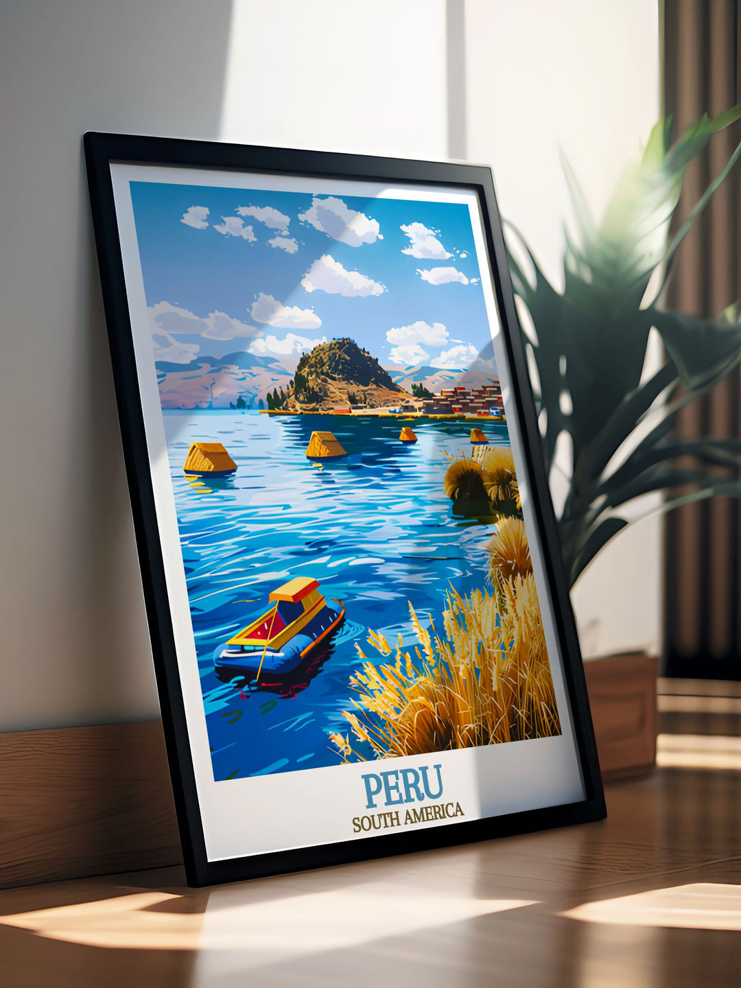 Enhance your home with Peru posters and botanical garden prints highlighting the serene beauty of Lake Titicaca modern art