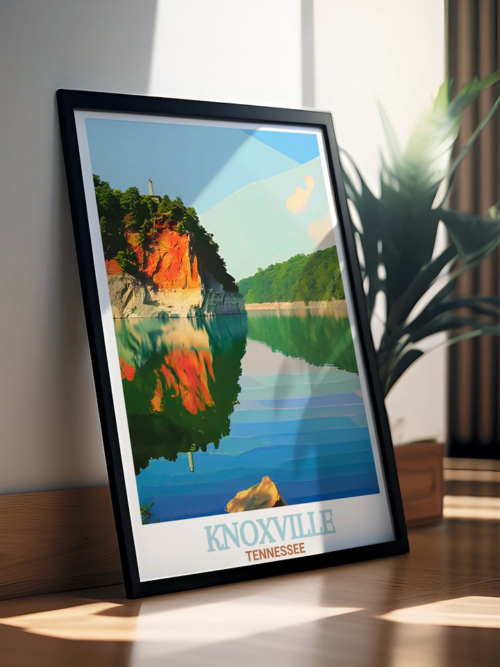 A stunning Knoxville art print featuring Ijams Nature Centers tranquil trails and serene waters, paired with Knoxvilles iconic cityscape. This digital download brings Tennessees natural beauty into your home, ideal for those who love Knoxville or are looking for a personalized gift.