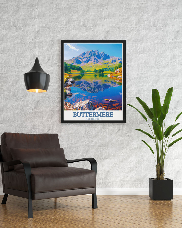 Featuring the lush landscapes and stunning views of the Lake District, this travel poster captures the natural beauty of Buttermere, ideal for those who appreciate scenic landscapes.