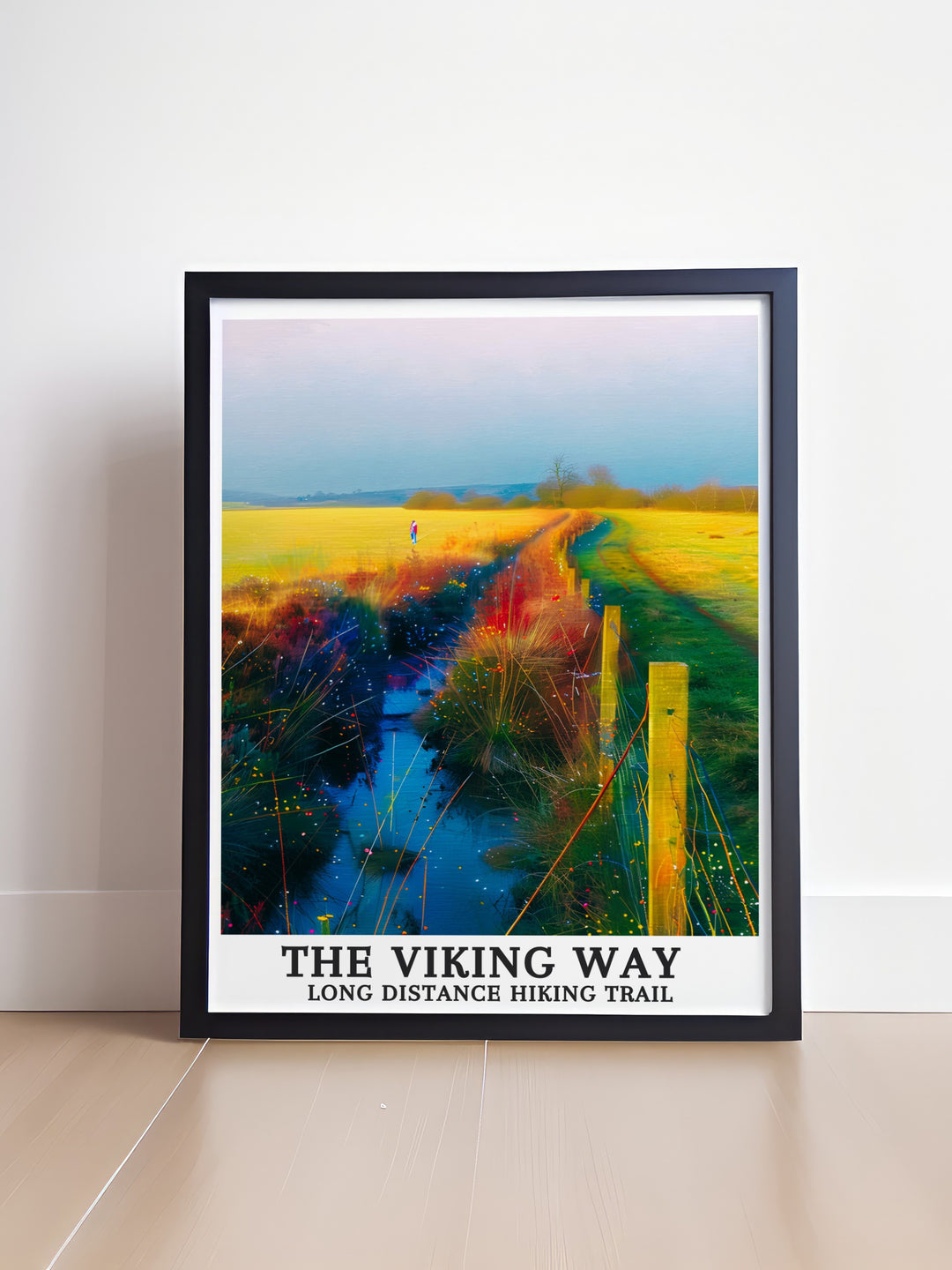 Lincolnshire wall art showcasing The Viking Way Long Distance Hiking Trail. A detailed fine line print that highlights the intricate beauty of the South of Tealby section. Perfect for adding a touch of natural elegance to your living space, celebrating the rich landscapes of Lincolnshire.