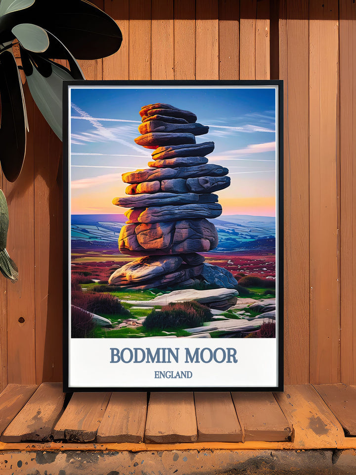 Art print of Bodmin Moor featuring the Cheesewring, offering a stunning view of the rugged landscape and the iconic rock formation, ideal for those who appreciate the beauty of nature and history.