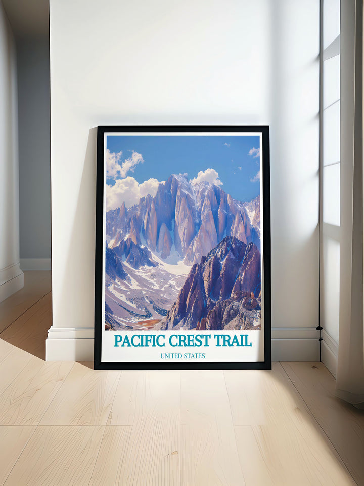 Mount Whitney modern print showcasing the majestic peak with dramatic elevation and natural beauty ideal for elegant home decor and stunning living room accents perfect for hiking enthusiasts