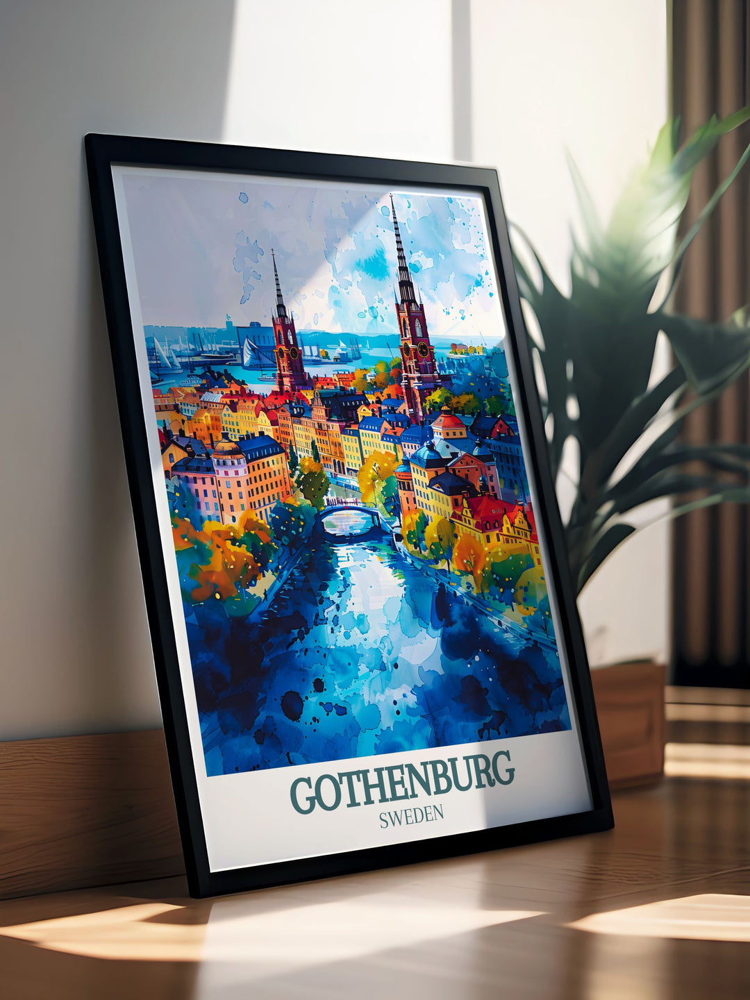 This detailed art print celebrates the historical richness of Gothenburg, featuring landmarks such as old fortifications and historic buildings. Perfect for history enthusiasts, this poster offers a glimpse into the fascinating heritage of Swedens second largest city.
