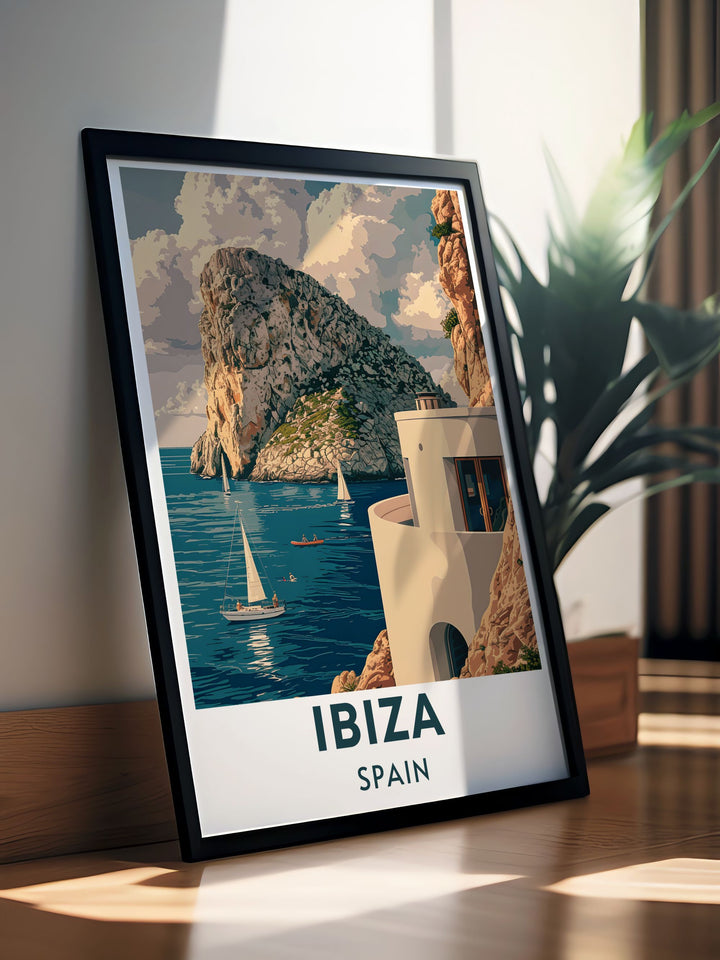 Celebrating Ibizas rich heritage, this poster showcases landmarks and scenes that tell the story of the islands diverse past. Perfect for those who love exploring history, this artwork brings the culture of Ibiza into your home.