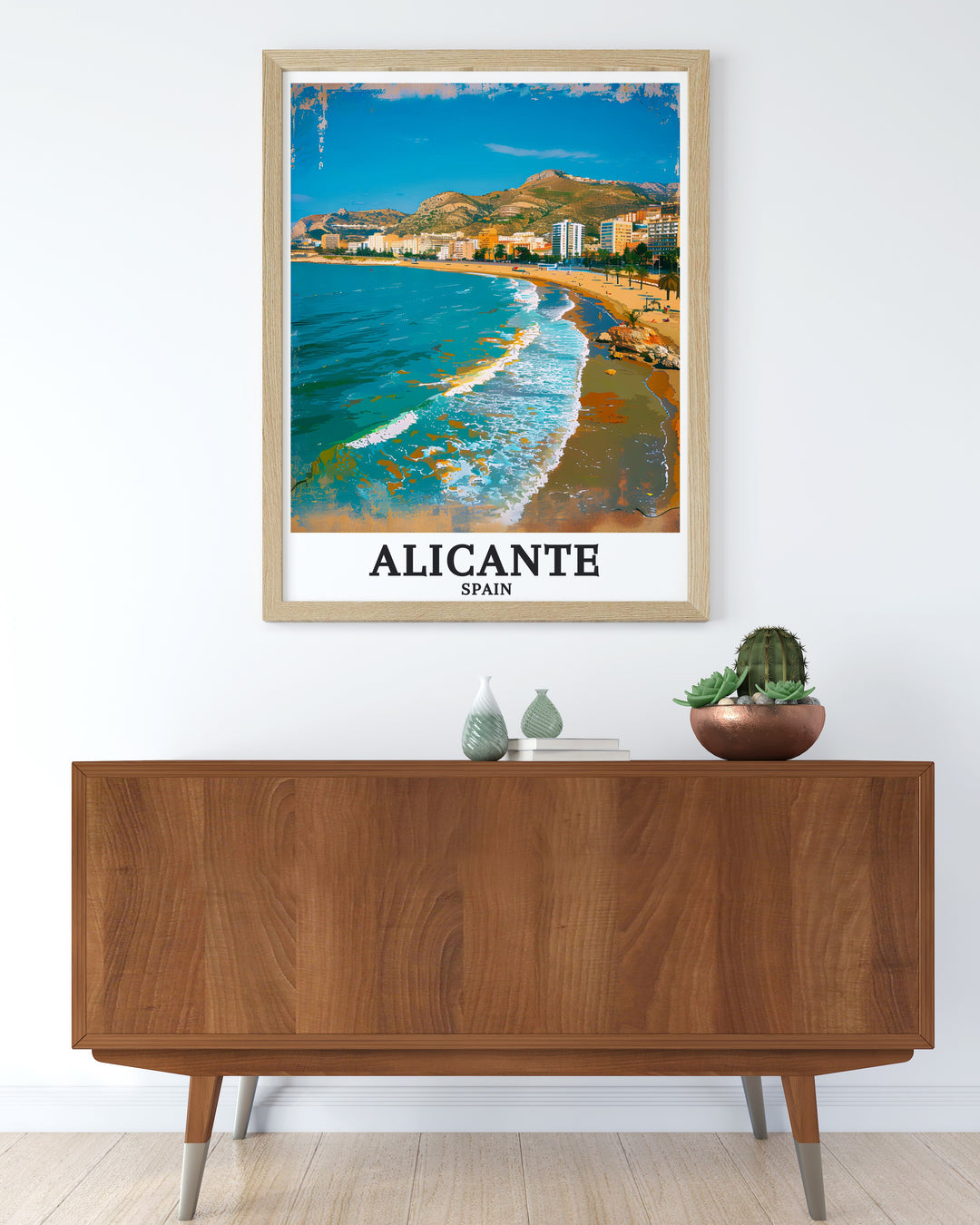 Alicante Wall Art featuring Playa de San Juan and Mediterranean Sea in a stylish fine line design ideal for those who appreciate the beauty of the Mediterranean coast and want to incorporate it into their home