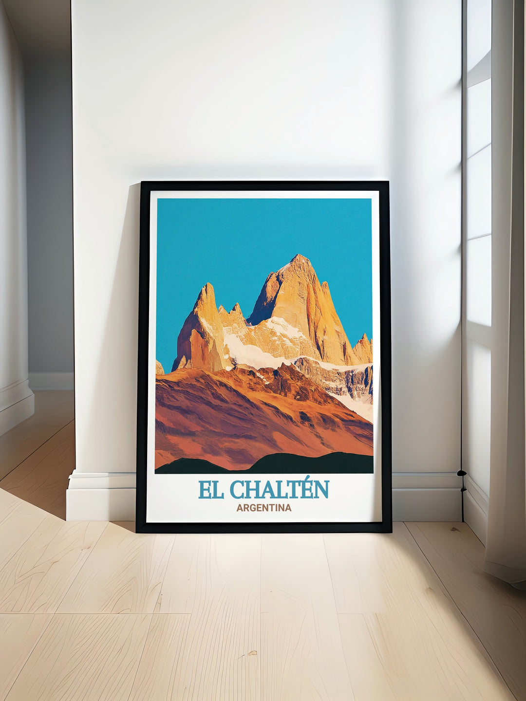 El Chalten Poster featuring Fitz Roy Mountain brings the majestic peaks of Patagonia into your home a stunning piece of Argentina Artwork perfect for any wall