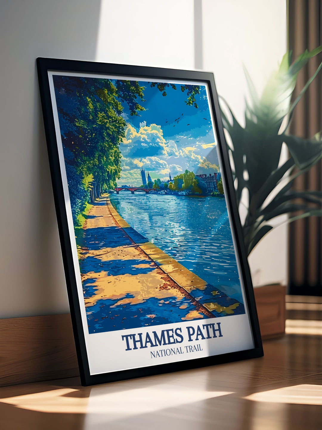 Captivating River Thames, Big Ben wall art depicting the tranquil walks along the Thames Path and the bustling energy of Richmond London a perfect reminder of Londons unique charm and atmosphere