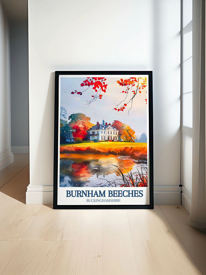 This travel poster captures the historic charm of Burnham Beeches and the scenic beauty of Kilnwood, perfect for adding a touch of British countryside to your home decor.