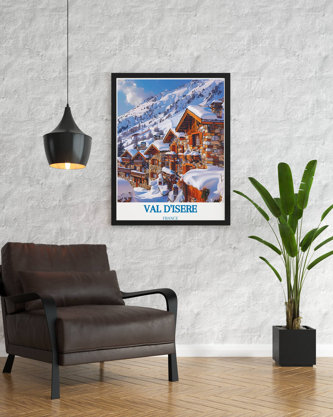 Scenic artwork of Val dIsère le Fornet, highlighting the picturesque village and vibrant ski slopes. Perfect for ski enthusiasts and lovers of mountain landscapes.