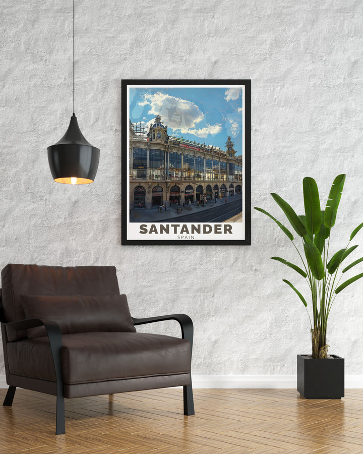 Spain travel print showcasing Santanders Mercado de la Esperanza offers a beautiful blend of history and modern art perfect for adding a touch of Spanish culture and elegance to your living room or as a thoughtful Spain travel gift.