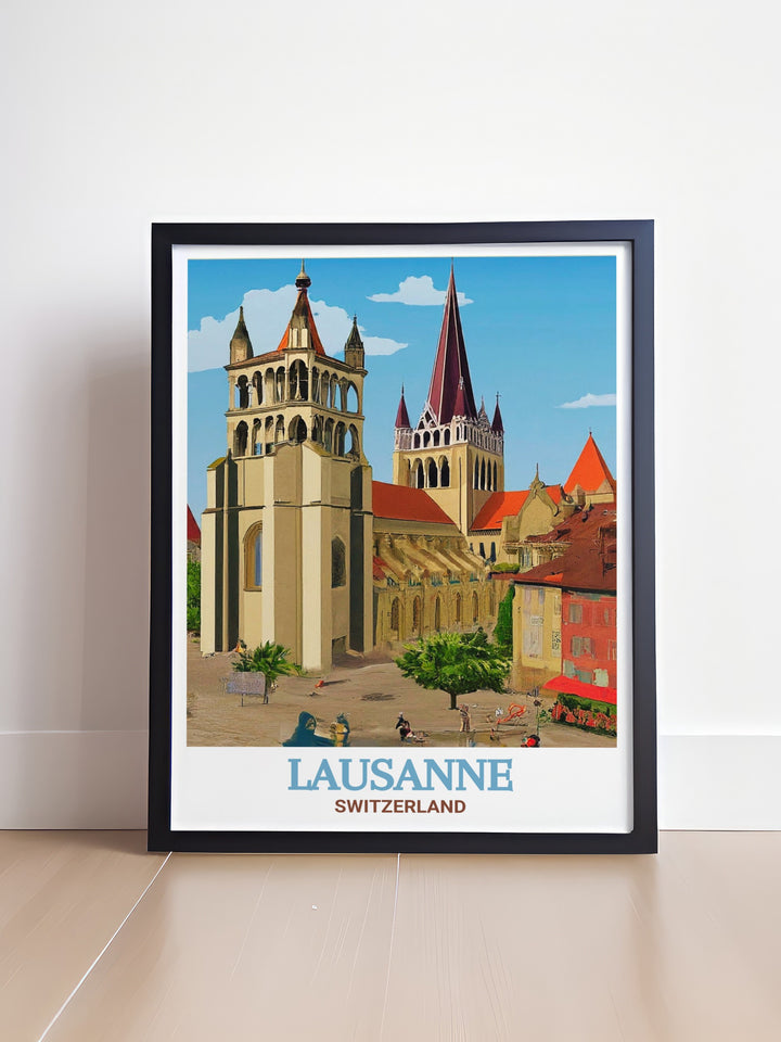 Celebrate Swiss heritage with this art print of Lausanne Cathedral, showcasing the architectural beauty and cultural significance of this iconic landmark.