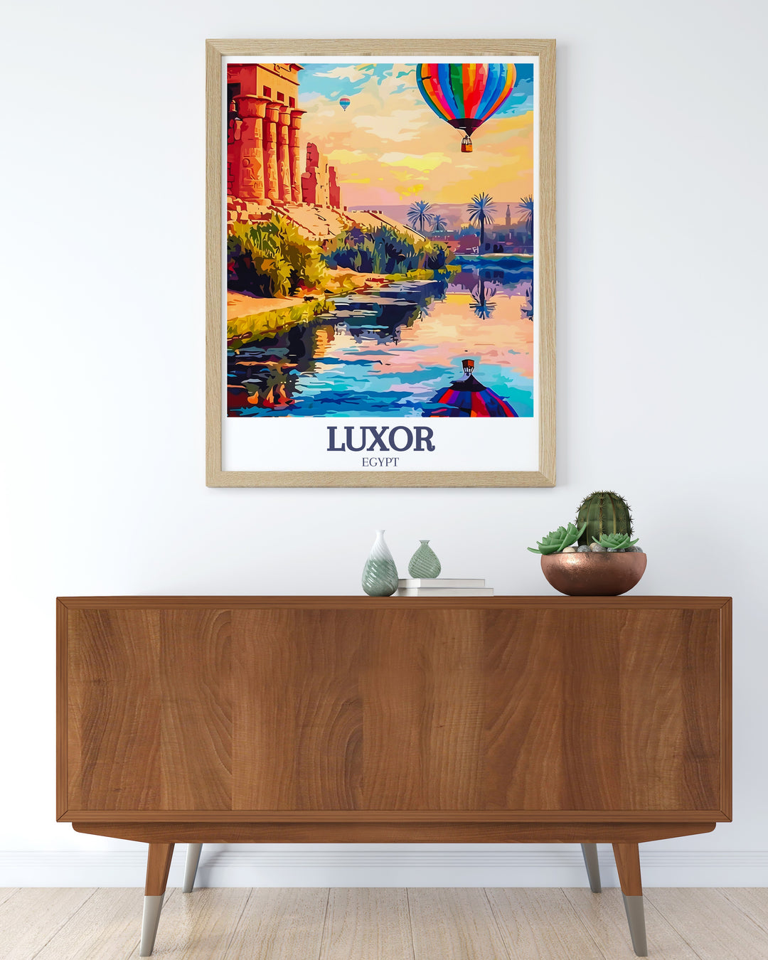 Luxor Egypt art print featuring the iconic Luxor temple and serene Nile river perfect for modern decor and as a unique gift for lovers of Egyptian history and art