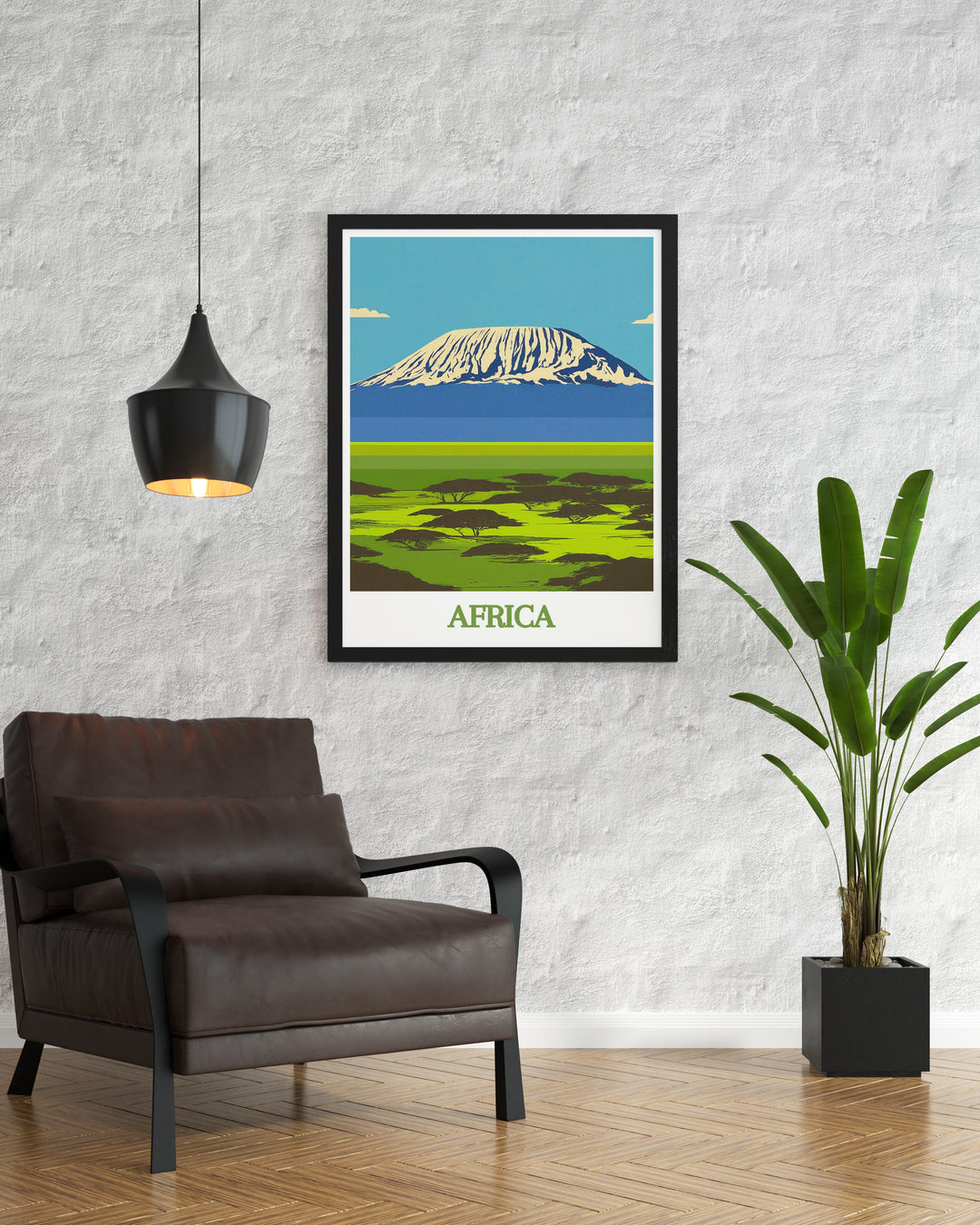 Vintage Travel Print combining the charm of Bwindi Uganda with the majestic beauty of Mount Kilimanjaro offering a unique piece of art that inspires adventure and appreciation for nature