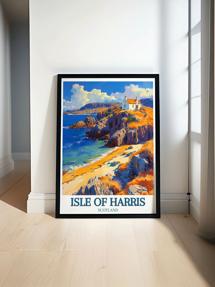 Modern wall decor showcasing the Isle of Harris, with its diverse landscapes and rich history, perfect for creating a captivating focal point in any room.