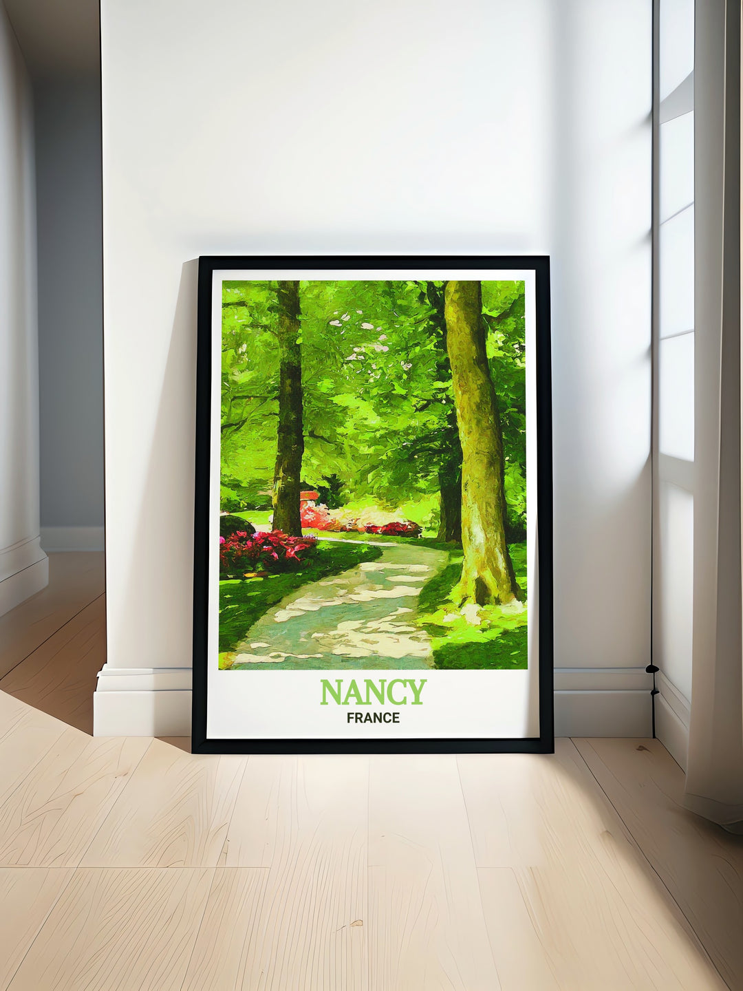 French travel print celebrating the beauty of Nancys Parc de la Pépinière, a serene park that offers a peaceful escape in the heart of France.