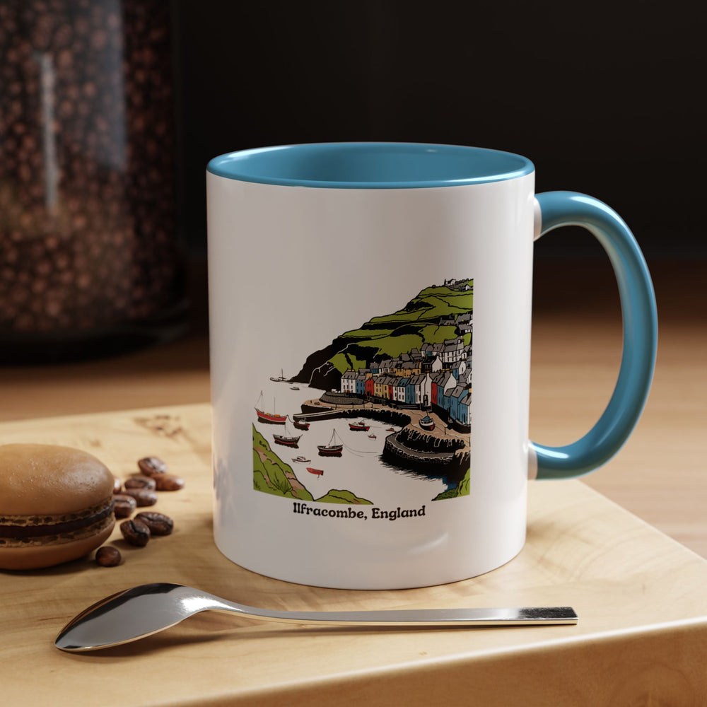 An intricate Ilfracombe England Mug showcasing the town’s stunning harbor and coastline. Crafted from durable ceramic, this mug is ideal for daily use and as a thoughtful gift for anyone who loves Ilfracombe or England’s beautiful landscapes.