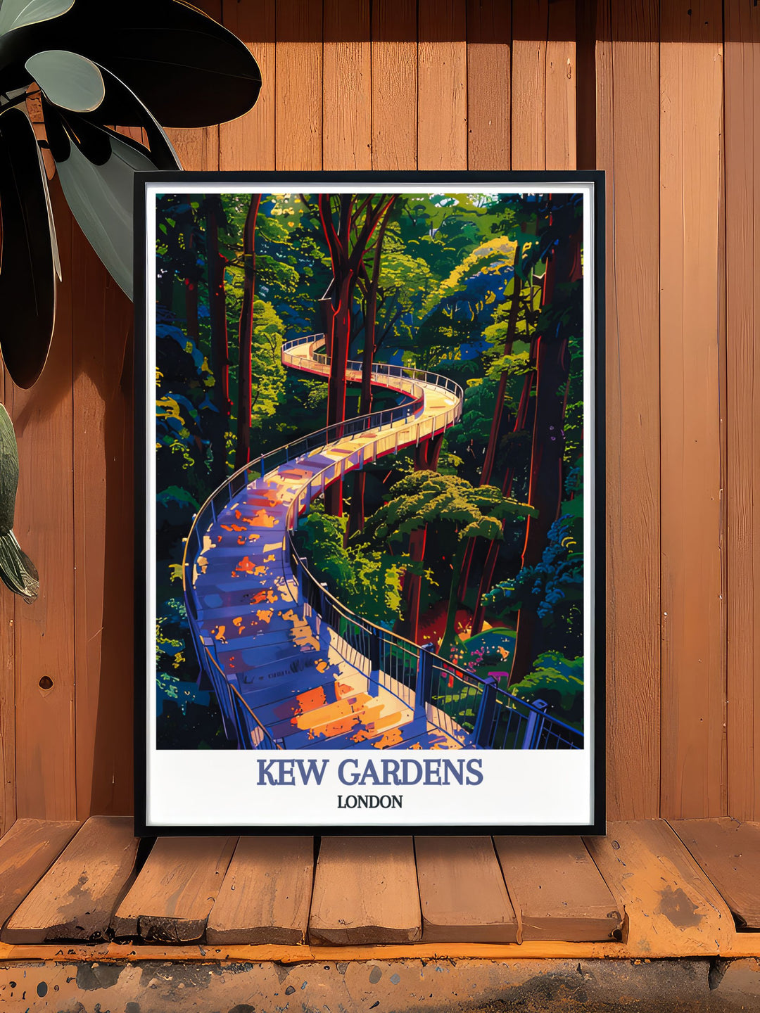 This detailed art print celebrates the natural beauty and innovative design of the Treetop Walkway, showcasing its breathtaking views and unique perspective. Ideal for adventure lovers, this poster brings the excitement of Kew Gardens into your decor.