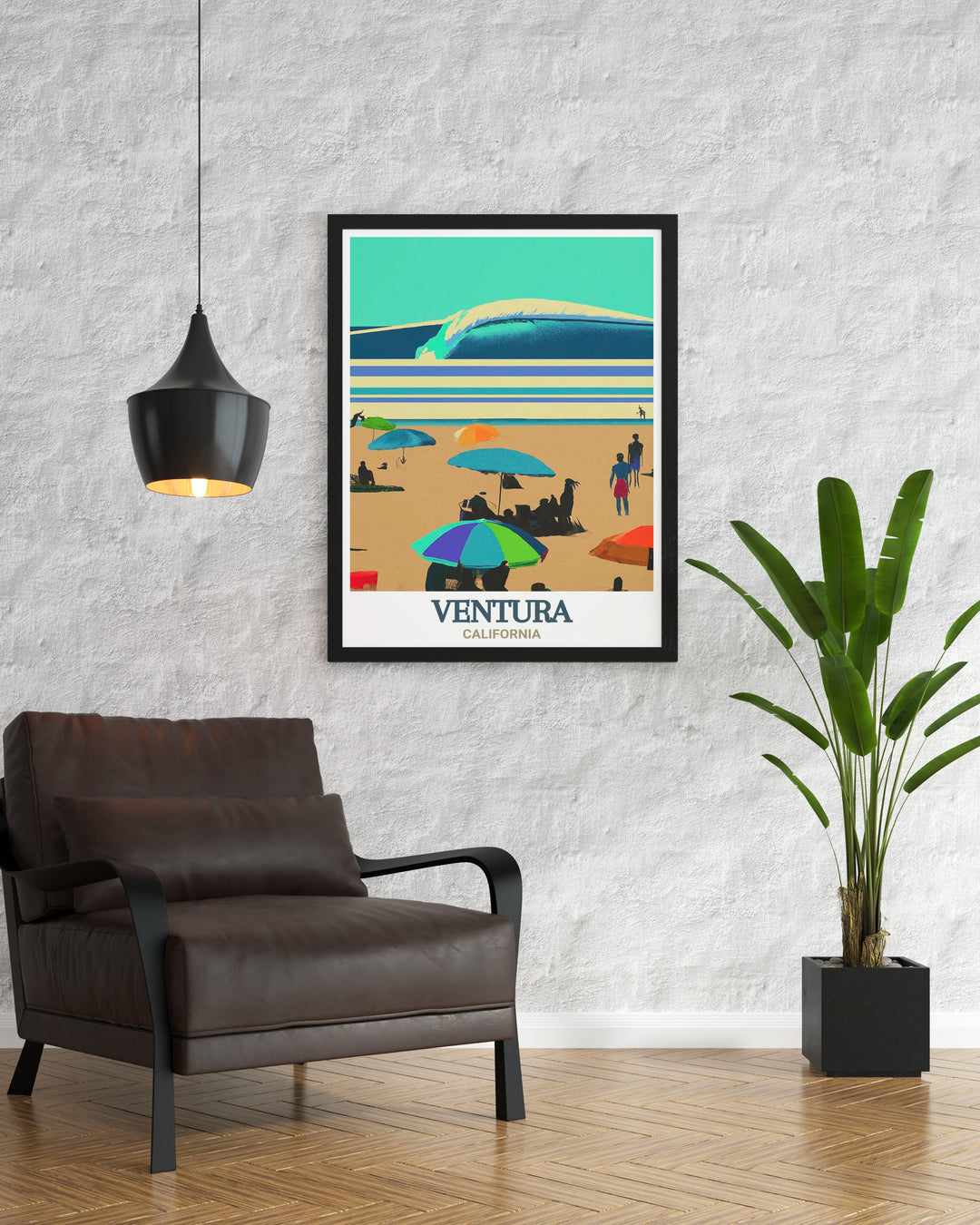 This matted black and white poster of Surfers Point at Seaside Park in Ventura captures the essence of Californias surf culture. The fine line design offers a modern take on this beloved coastal spot, while the detailed street map of Ventura County adds a personal connection to the location. Ideal for home decor or as a unique gift.