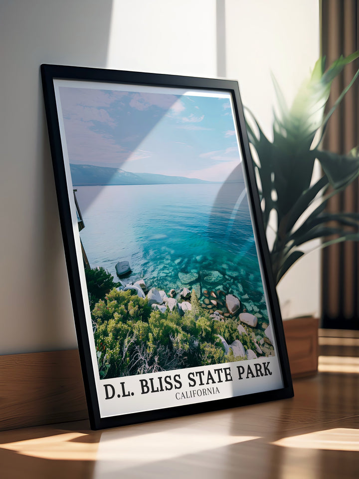 Discover the tranquility of Rubicon Point Lake Tahoe with our Bliss State Park art collection. Perfect for outdoor enthusiasts these modern prints showcase the beauty of California State Parks and the majestic scenery of Lake Tahoe in vibrant detail