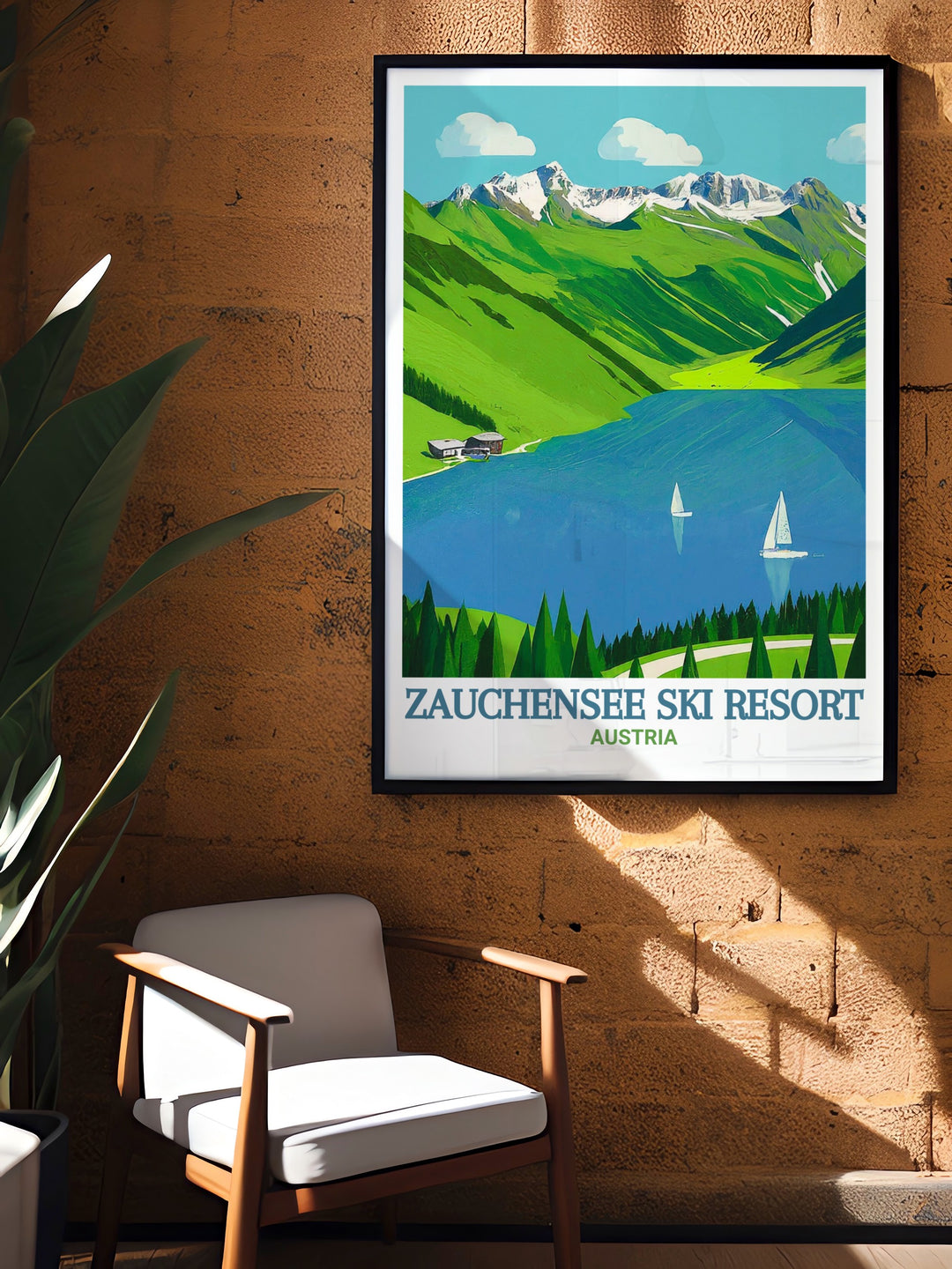 Modern Zauchensee Lake Art showcasing the breathtaking alpine landscape and crystal clear lake for a sophisticated and stylish addition to your home