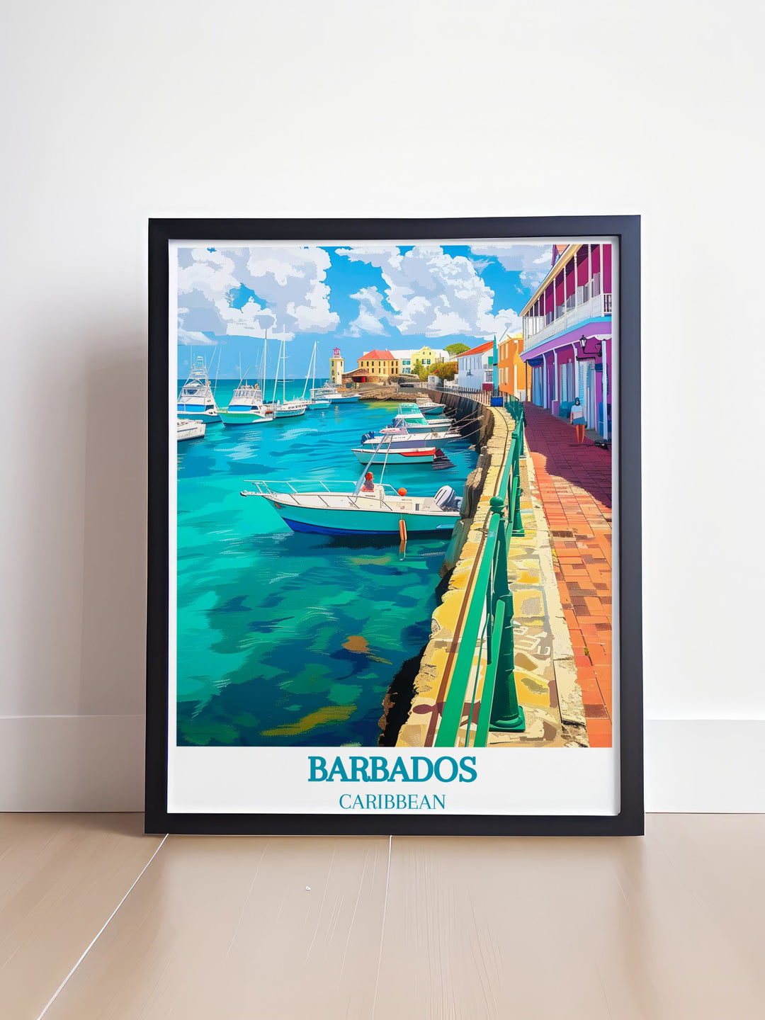 Bridgetown Barbados Framed Art showcasing the unique blend of colonial architecture and modern vibrancy, making it an ideal addition to any space seeking a touch of historical elegance and Caribbean beauty.