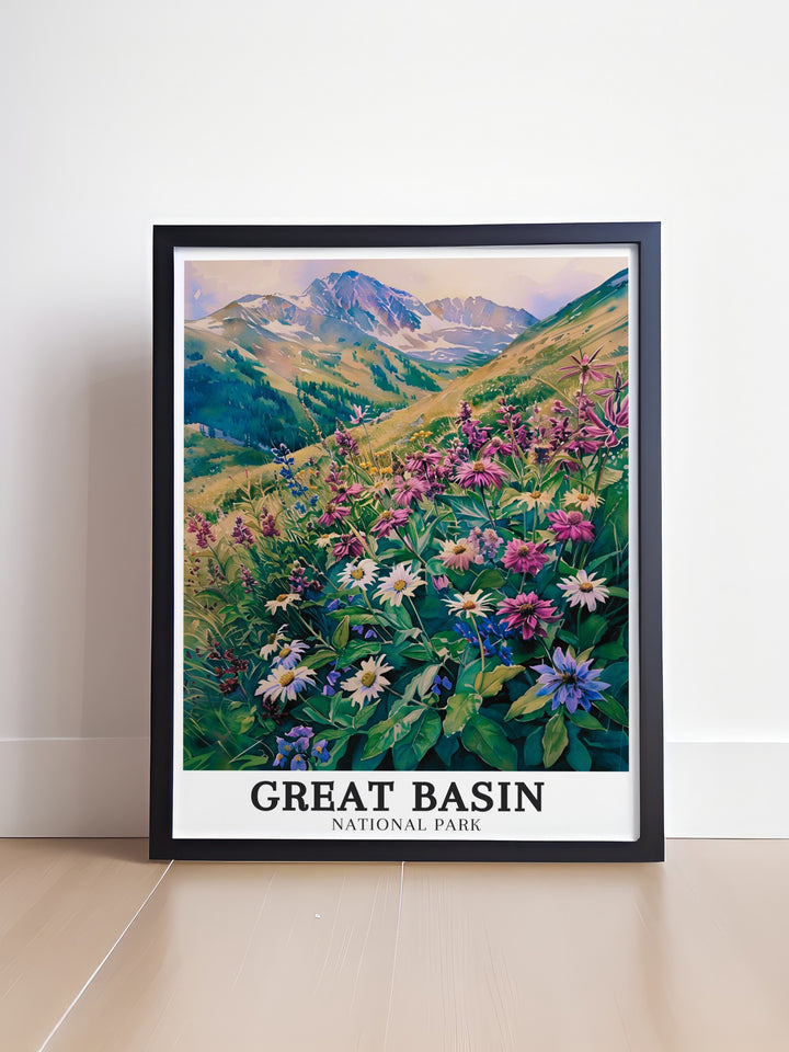 Detailed Great Basin Poster highlighting Wheeler Peak and Upper Lehman Creek capturing the majestic scenery of Nevadas national park